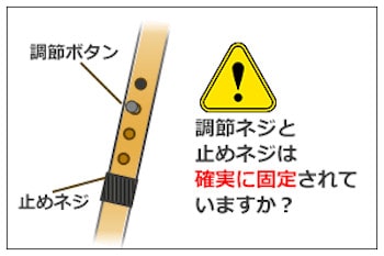 杖の支柱調節ボタンや止めネジの確認
