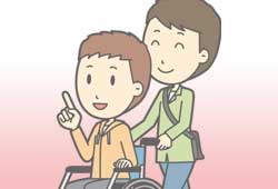 友人の車椅子を押す